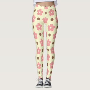Sweet Pink Floral and Brown Polkadot Retro Leggings