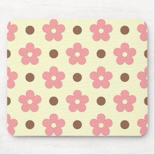 Sweet Pink Floral and Brown Polkadot Retro Mouse Mat