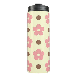 Sweet Pink Floral and Brown Polkadot Retro Thermal Tumbler