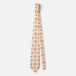 Sweet Pink Floral and Brown Polkadot Retro Tie