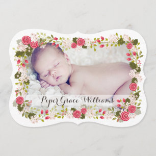 Sweet Pink Floral Baby Girl Birth Announcement