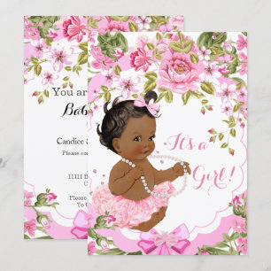 Sweet Pink Floral Baby Shower Girl Ethnic Tutu Invitation