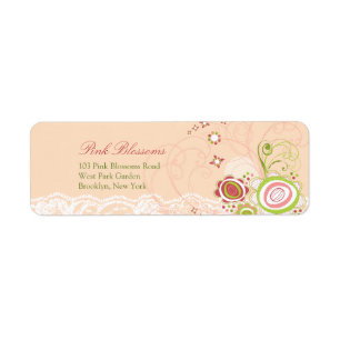 Sweet Pink Floral Blooms Chic Lace Address Labels