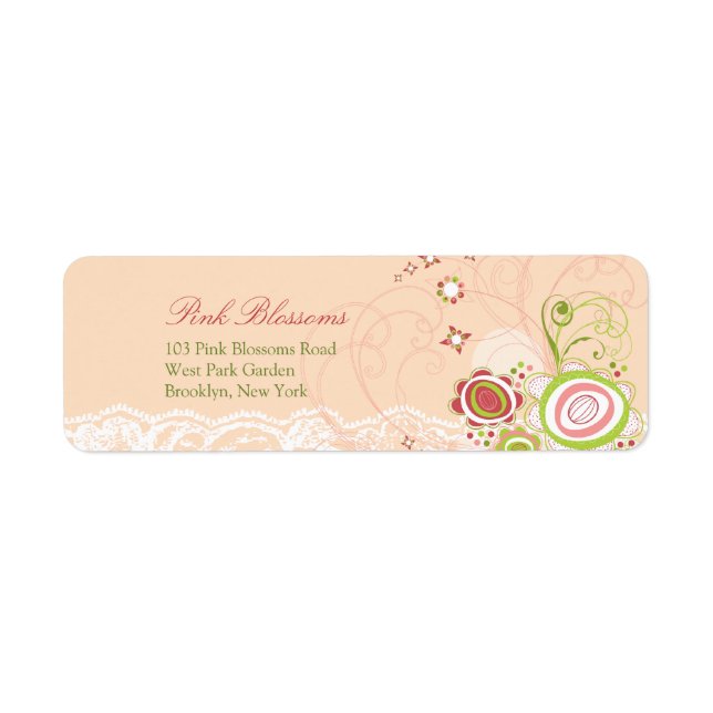Sweet Pink Floral Blooms Chic Lace Address Labels (Front)