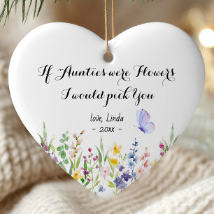 Sweet Pink Floral Botanical Auntie Keepsake Ceramic Tree Decoration