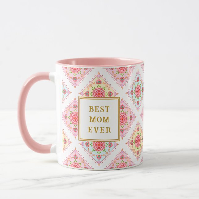 Sweet Pink Floral Diamond Pattern Mug (Left)