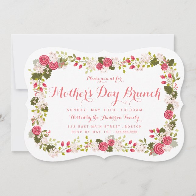 Sweet Pink Floral Mother's Day Brunch Invitation (Front)