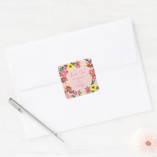 Sweet Pink Flowers Floral Baby Shower Square Sticker