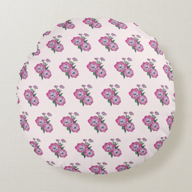 Sweet Pink Flowers Round Pillow (Front)
