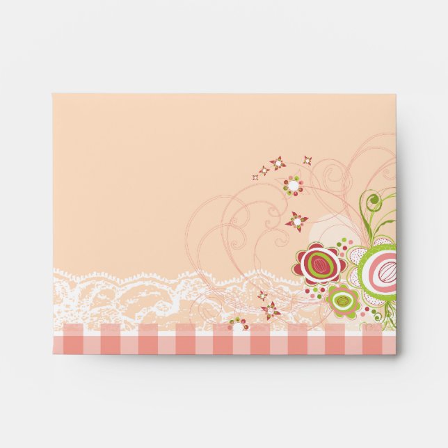 Sweet Pink Flowers Whimsical Floral Blooms Lace Envelopes (Front)