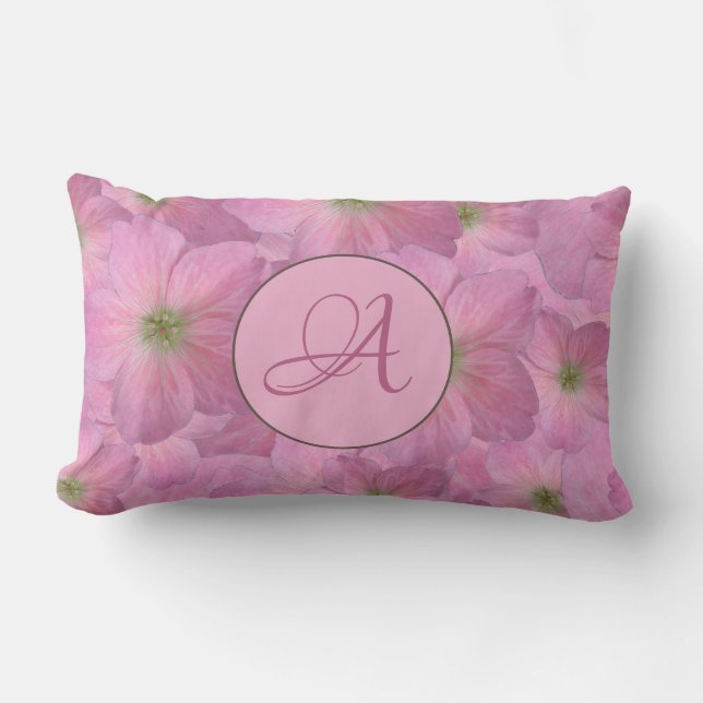 Sweet Pink Flowers with Custom Monogram Lumbar Cushion (Front)