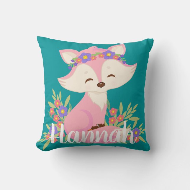 Sweet Pink Fox Personalised Cushion (Front)