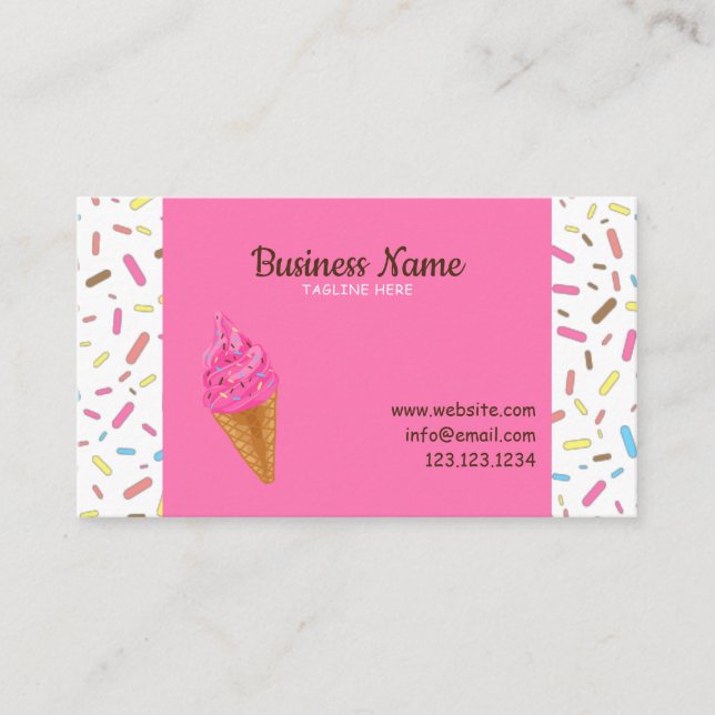 Sweet Pink Frosting Sprinkles Ice Cream Shop Business Card (Front)