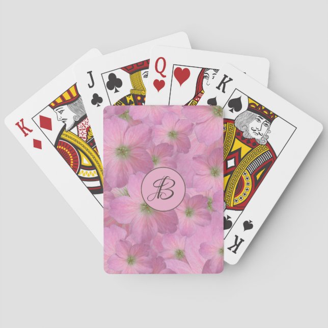 Sweet Pink Garden Flowers with Custom Monogram Playing Cards (Back)