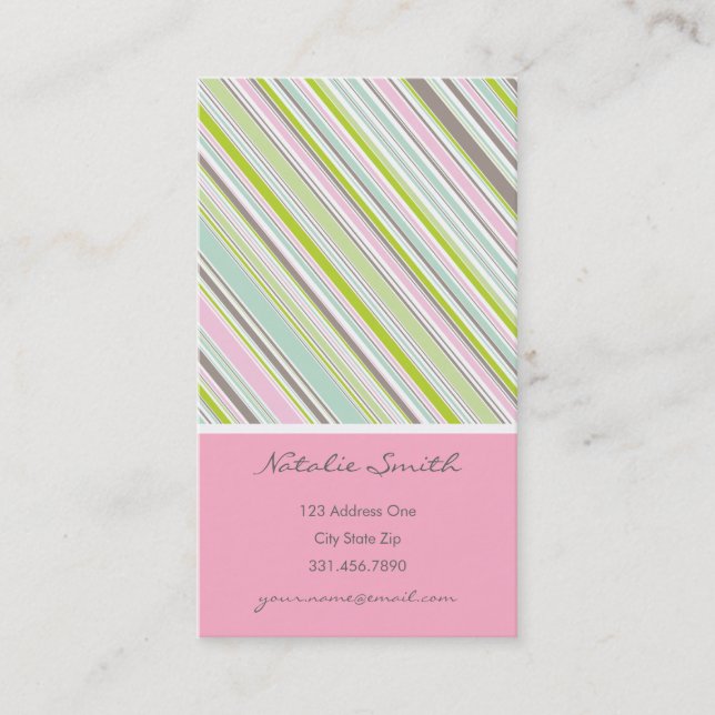 Sweet Pink Garden Stripes Fun Pattern Profile Card (Front)
