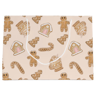Sweet Pink Gingerbread Christmas pattern Large Gift Bag