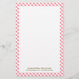 Sweet Pink Gingham Pattern Stationery