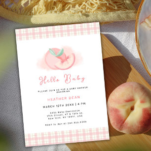 Sweet Pink Gingham Peach Baby Shower Invitation