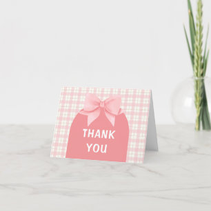Sweet Pink Gingham Plaid Arch Bow Baby Shower Thank You Card