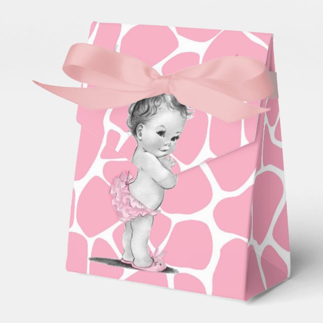 Sweet Pink Giraffe Baby Shower Favour Boxes (Front Side)