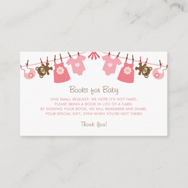 Sweet Pink Girl Baby Shower Books for Baby Enclosure Card (Front)
