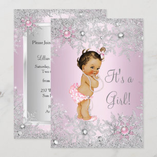 Sweet Pink Girl Girl Baby Shower Snowflake Winter Invitation