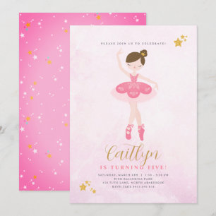 Sweet Pink & Gold Ballerina Birthday Invitation