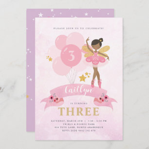 Sweet Pink & Gold Ballerina Fairy Birthday Invitat Invitation