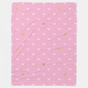 Sweet Pink Gold Hearts Birthday Fleece Blanket