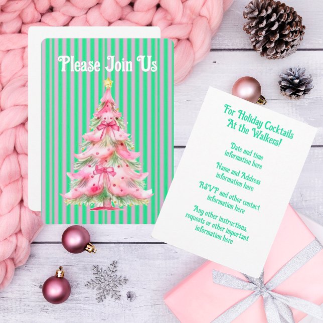 Sweet Pink Green Christmas Tree Personalised  Invitation (Start planning your parties!)