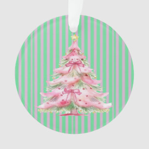 Sweet Pink Green Christmas Tree Personalised Ornament