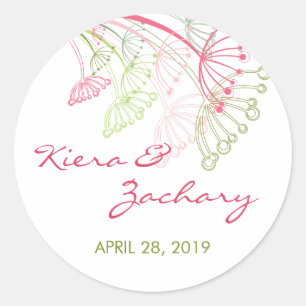Sweet Pink Green Dandelion Flowers Summer Wedding Classic Round Sticker