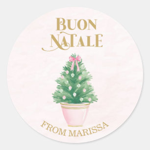 Sweet Pink & Green Italian Christmas Tree Classic Round Sticker