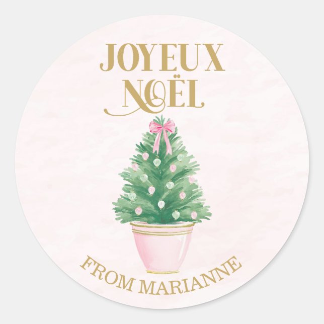 Sweet Pink & Green Italian Christmas Tree Classic Round Sticker (Front)