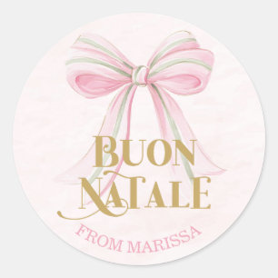 Sweet Pink & Green Italian Coquette Bow Classic Round Sticker