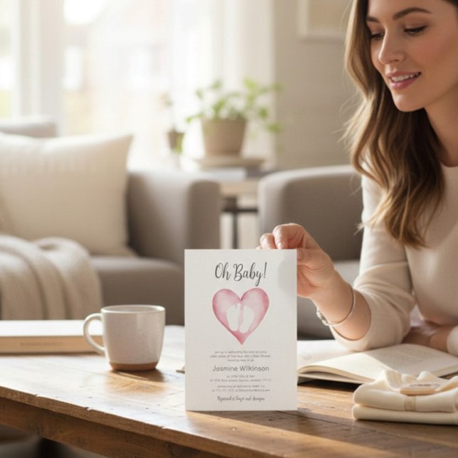 Sweet Pink Heart Baby Shower Announcement (Creator Uploaded)