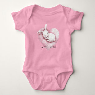 Sweet Pink Heart Bunny Heart Pillow Baby Bodysuit