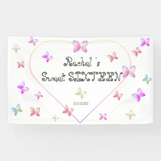 sweet Pink Heart Butterflies Sweet 16 Birthday  Banner