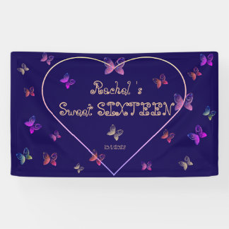 sweet Pink Heart Butterflies Sweet 16 Birthday  Banner