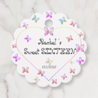 sweet Pink Heart Butterflies Sweet 16 Birthday  Favour Tags