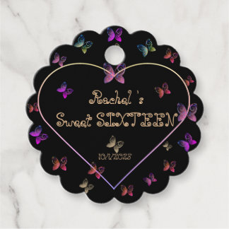 sweet Pink Heart Butterflies Sweet 16 Birthday  Favour Tags