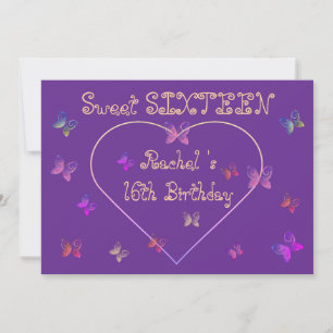 sweet Pink Heart Butterflies Sweet 16 Birthday Invitation