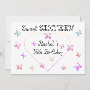 sweet Pink Heart Butterflies Sweet 16 Birthday  Invitation