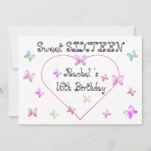 sweet Pink Heart Butterflies Sweet 16 Birthday 