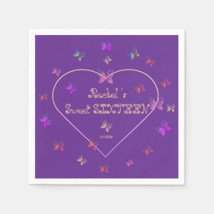 sweet Pink Heart Butterflies Sweet 16 Birthday Napkin