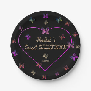 sweet Pink Heart Butterflies Sweet 16 Birthday  Paper Plate