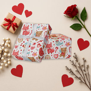 Sweet Pink Heart Teddy Valentine Wrapping Paper