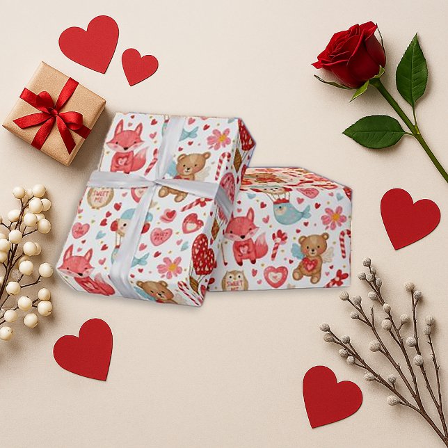 Sweet Pink Heart Teddy Valentine Wrapping Paper (Creator Uploaded)