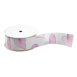 Sweet Pink Hearts Artisan Watercolor Pattern Love  Grosgrain Ribbon
