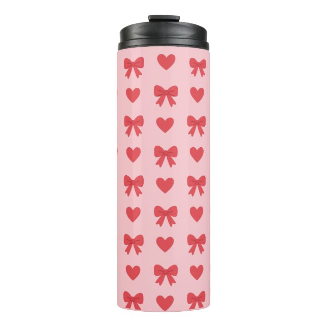 Sweet Pink Hearts & Bows Pattern Thermal Tumbler (Front)